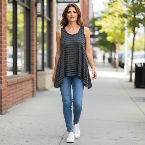 We The Free Tops - We The Free Blouse Black Green Stripe Tank Top